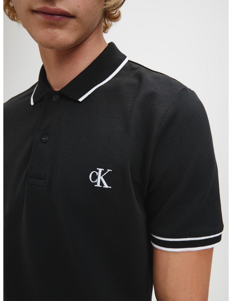 T-shirt CALVIN KLEIN tipping slim polo black
